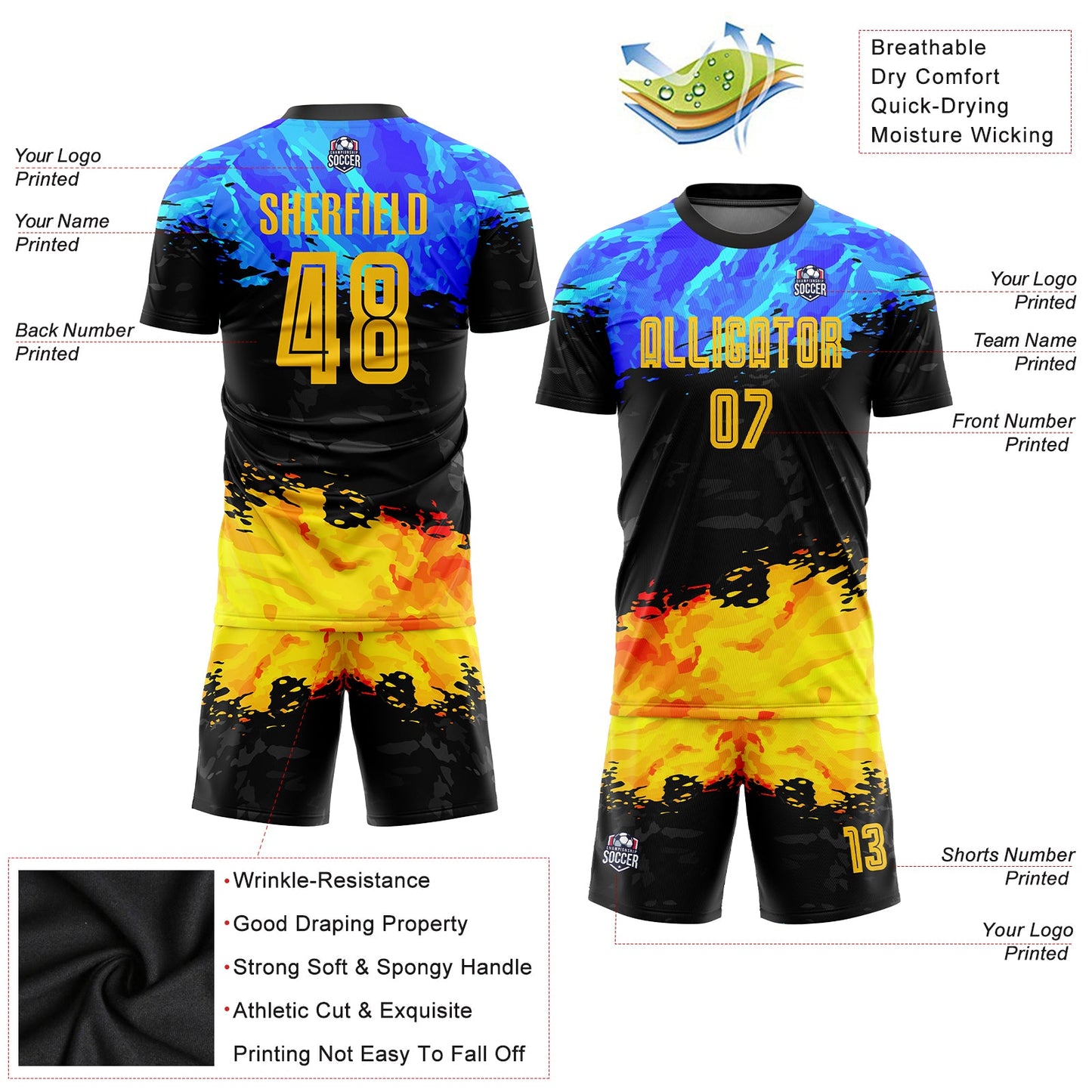 Custom Figure Gold-Royal Sublimation Soccer Uniform Jersey view 5