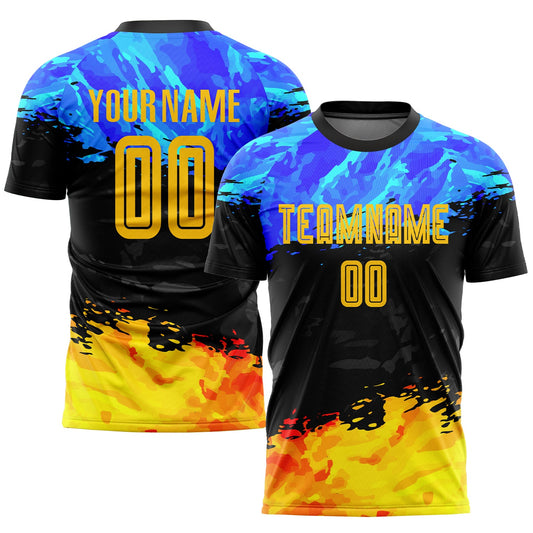 Custom Figure Gold-Royal Sublimation Soccer Uniform Jersey - Main View