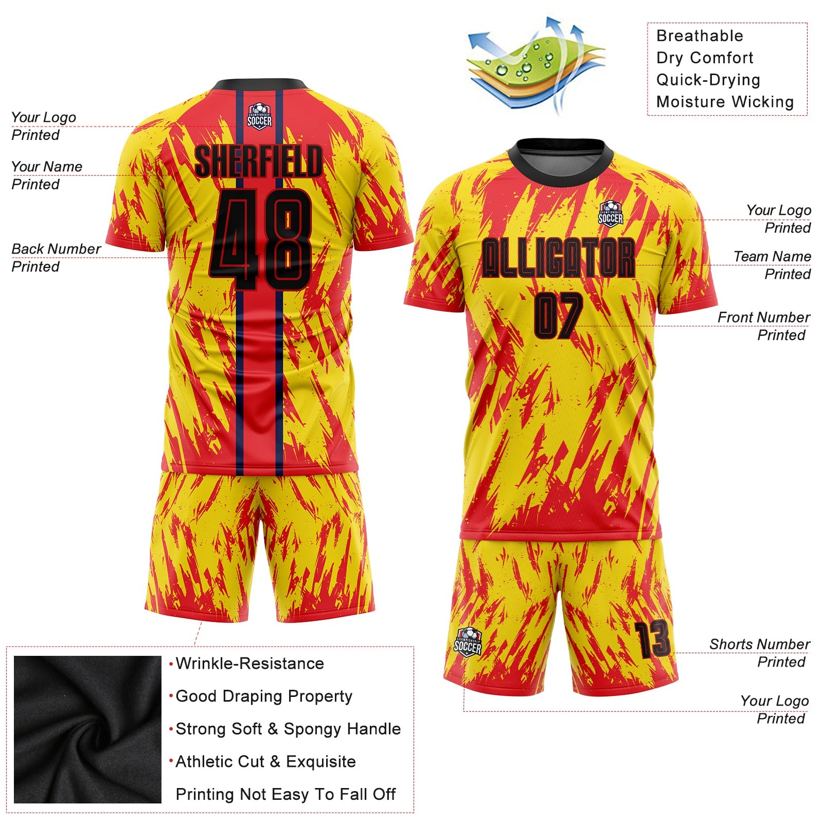 Custom Gold Black-Red Sublimation Soccer Uniform Jersey view 3
