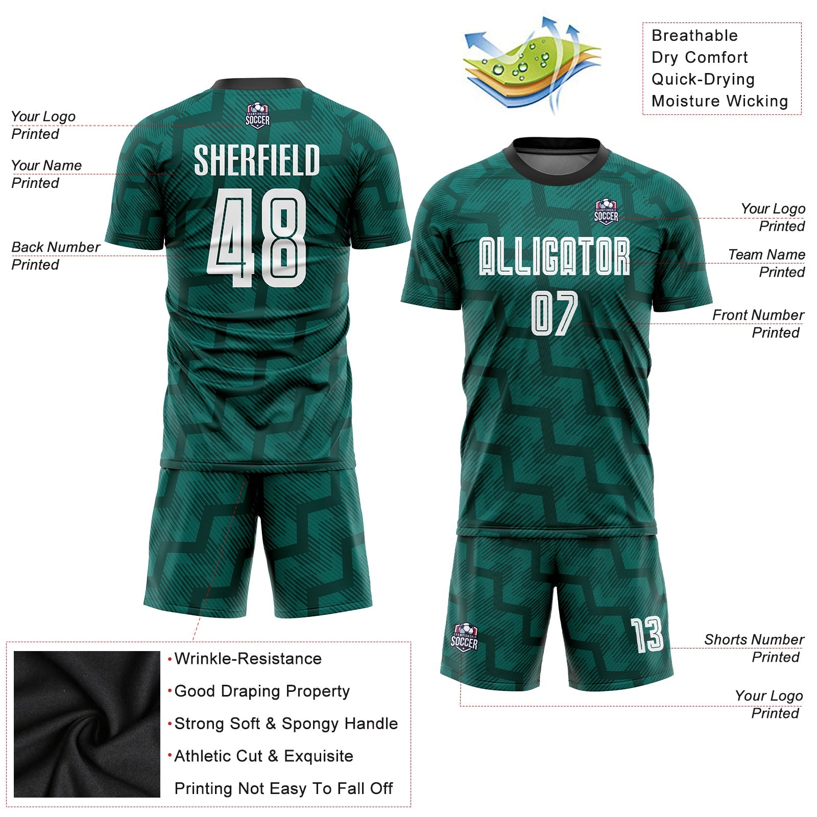Custom Green White-Black Sublimation Soccer Uniform Jersey view 5