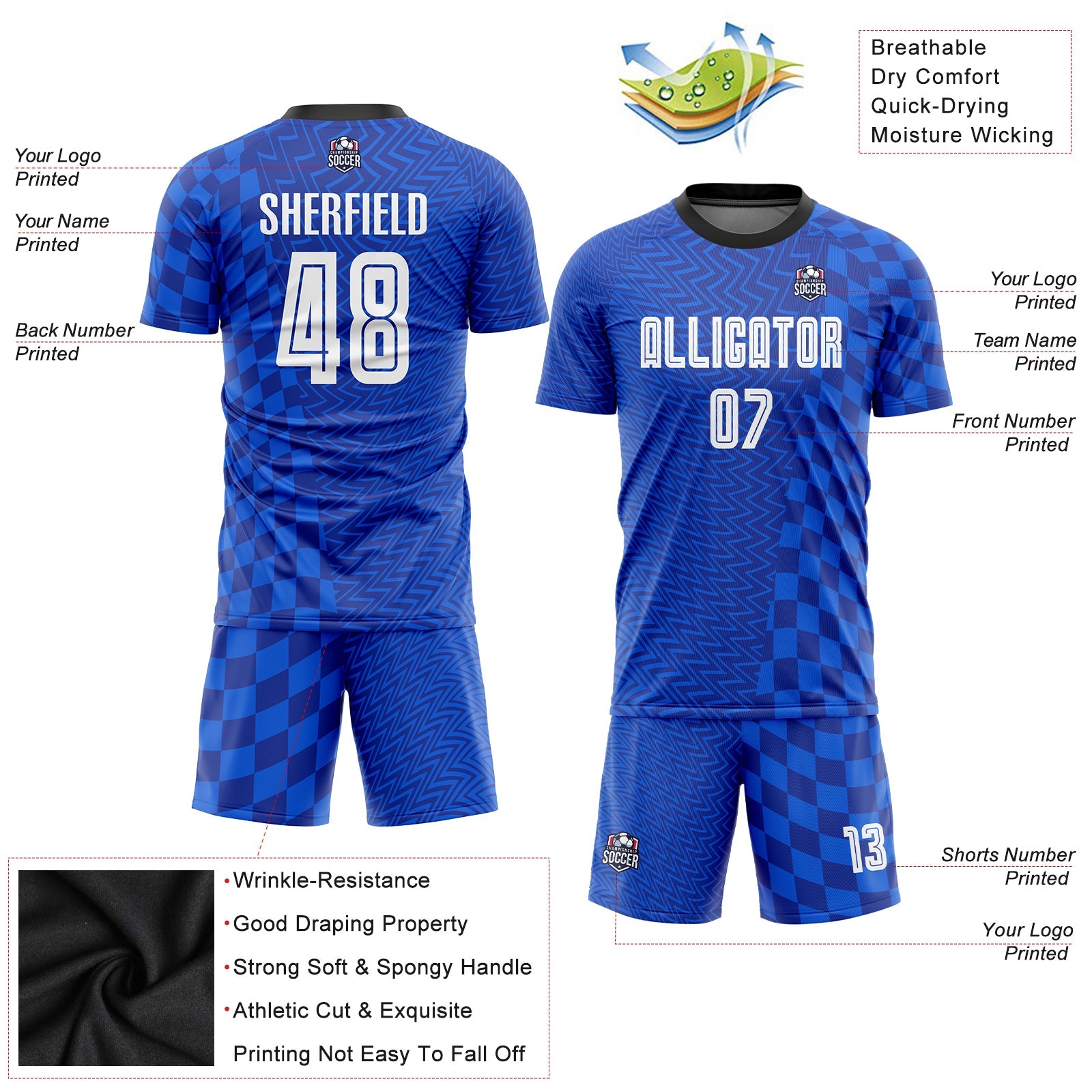 Custom Royal White-Black Sublimation Soccer Uniform Jersey view 5