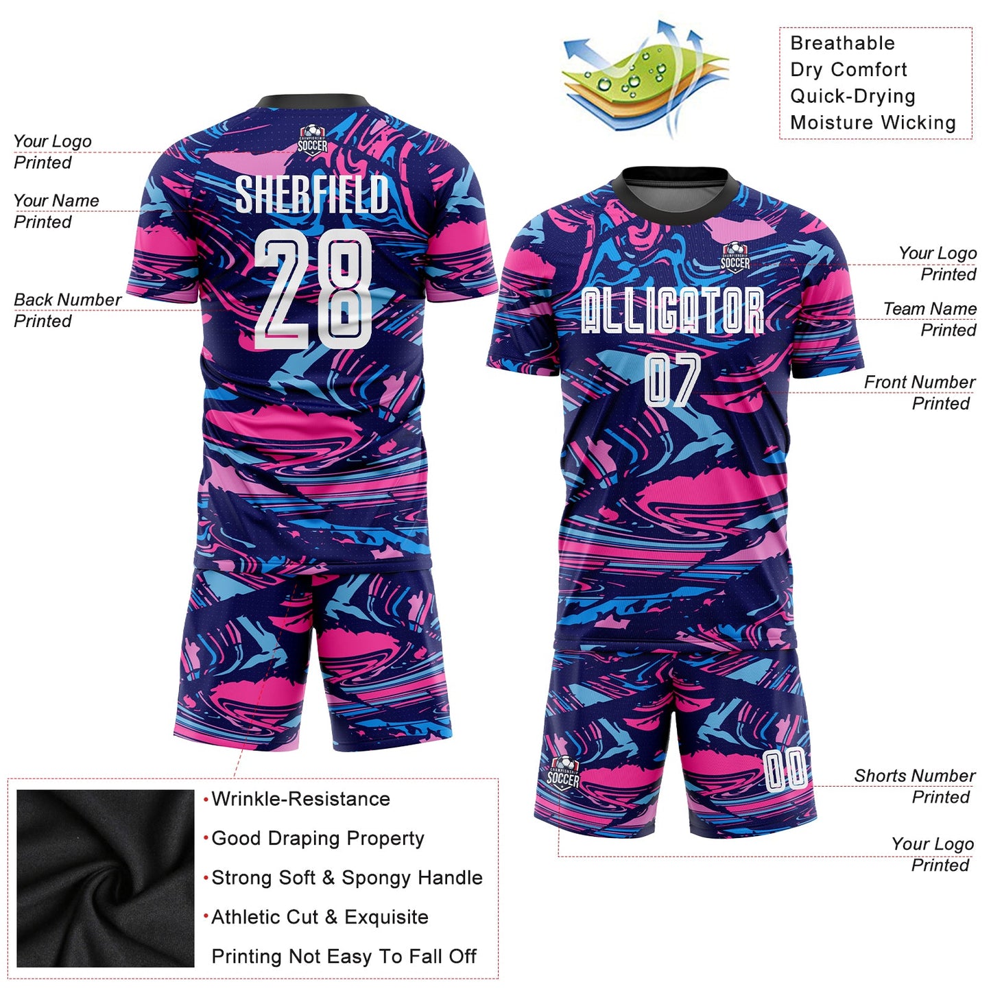 Custom Figure White-Pink Sublimation Soccer Uniform Jersey view 5