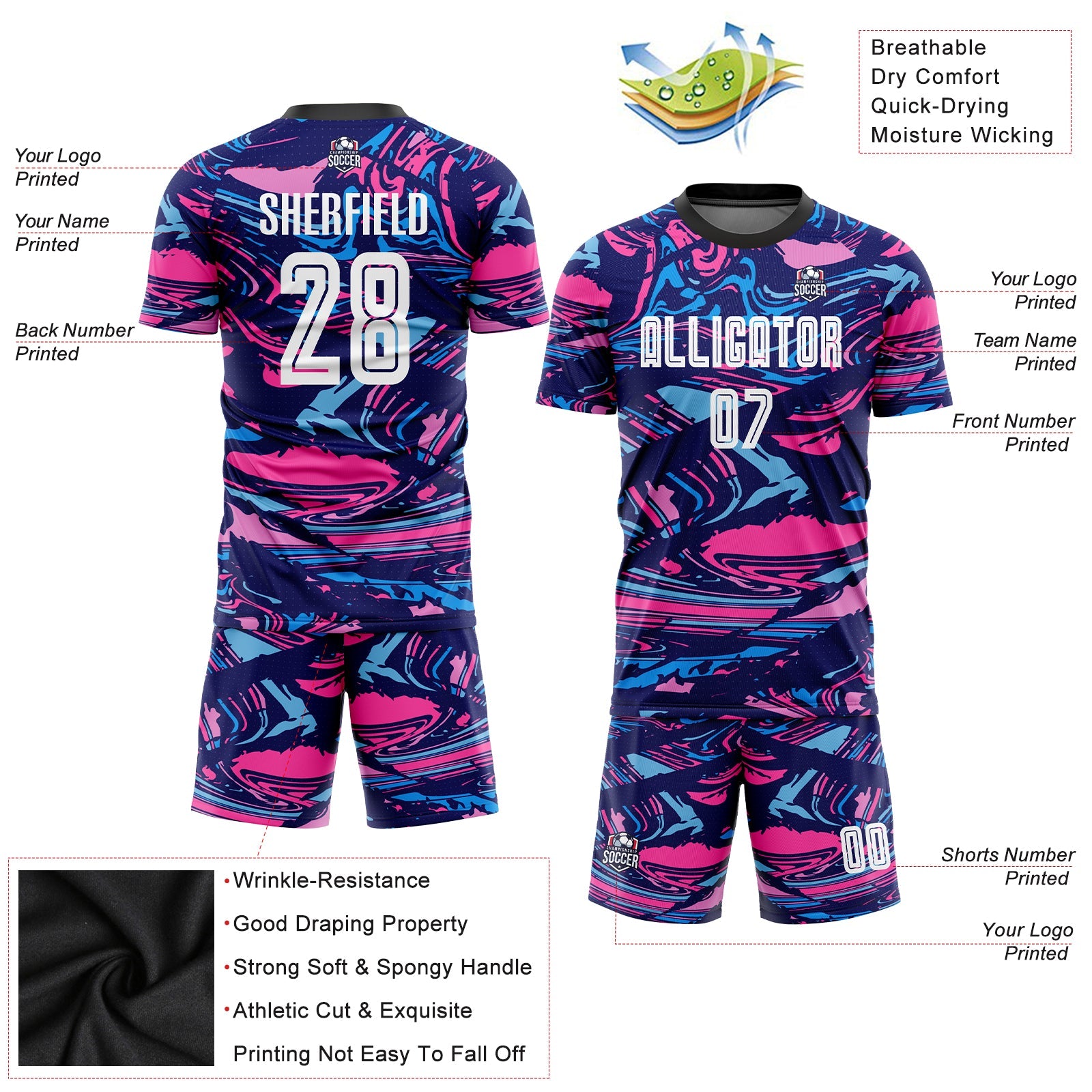 Custom Figure White-Pink Sublimation Soccer Uniform Jersey view 5
