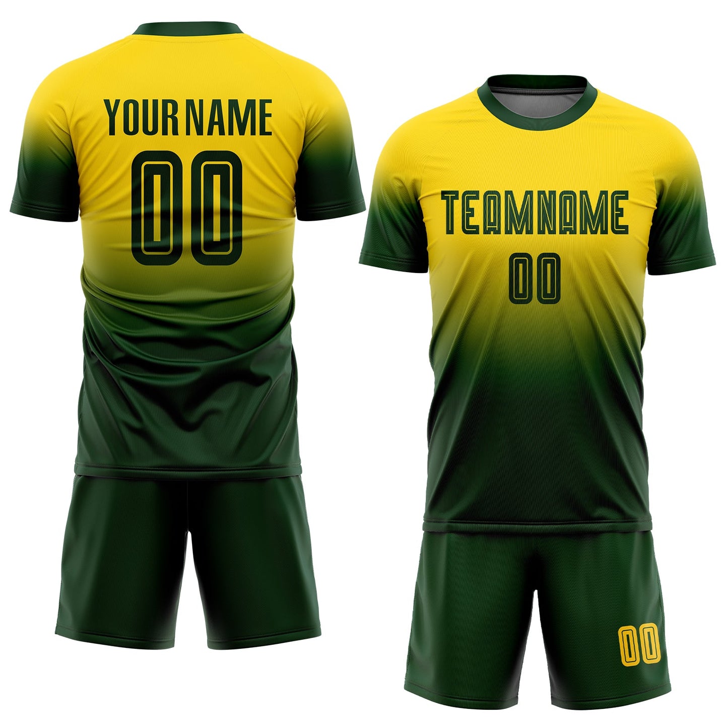 Custom Gold Green Sublimation Fade Fashion Soccer Uniform Jersey view 2