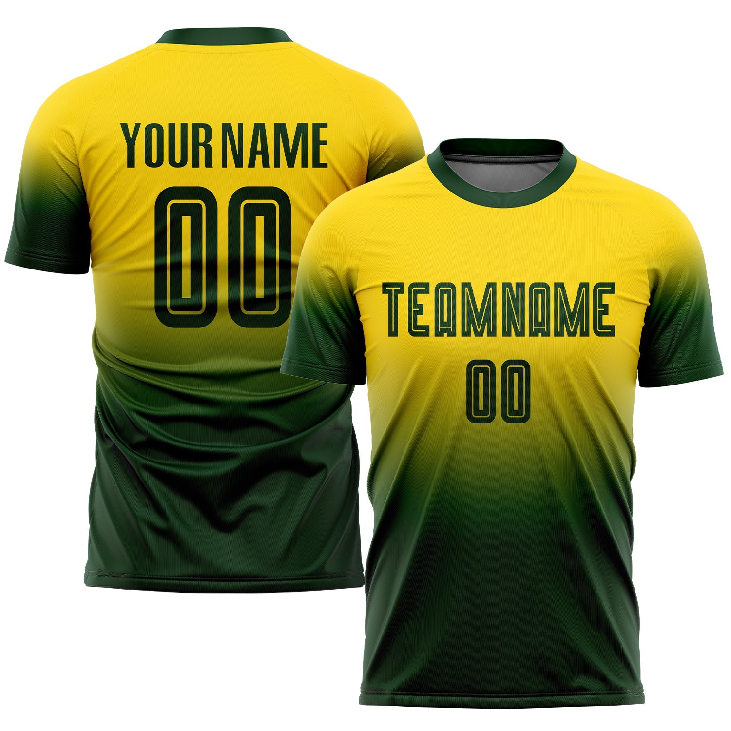 Custom Gold Green Sublimation Fade Fashion Soccer Uniform Jersey - Main View