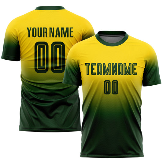 Custom Gold Green Sublimation Fade Fashion Soccer Uniform Jersey - Main View