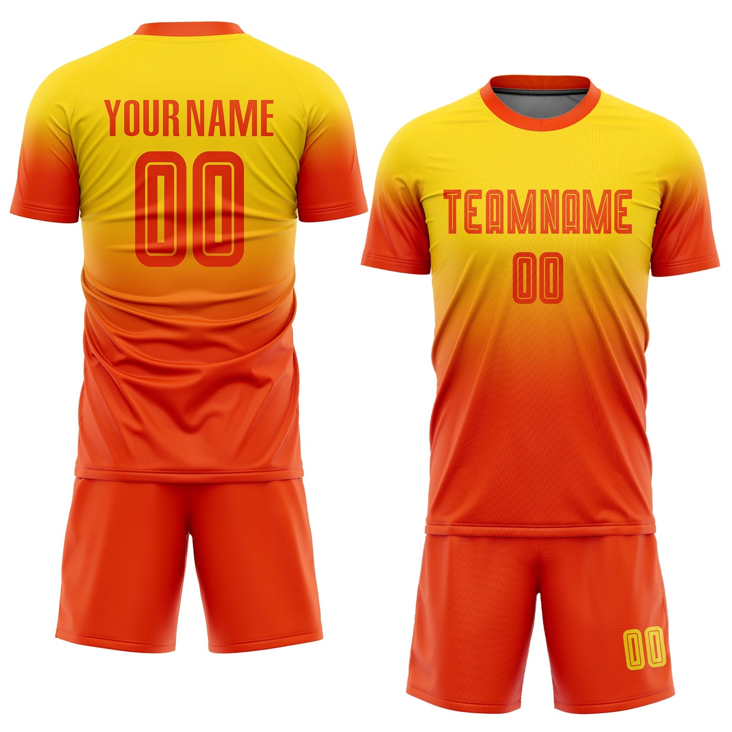 Custom Gold Orange Sublimation Fade Fashion Soccer Uniform Jersey view 2
