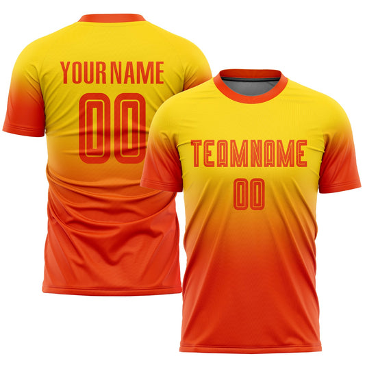 Custom Gold Orange Sublimation Fade Fashion Soccer Uniform Jersey - Main View
