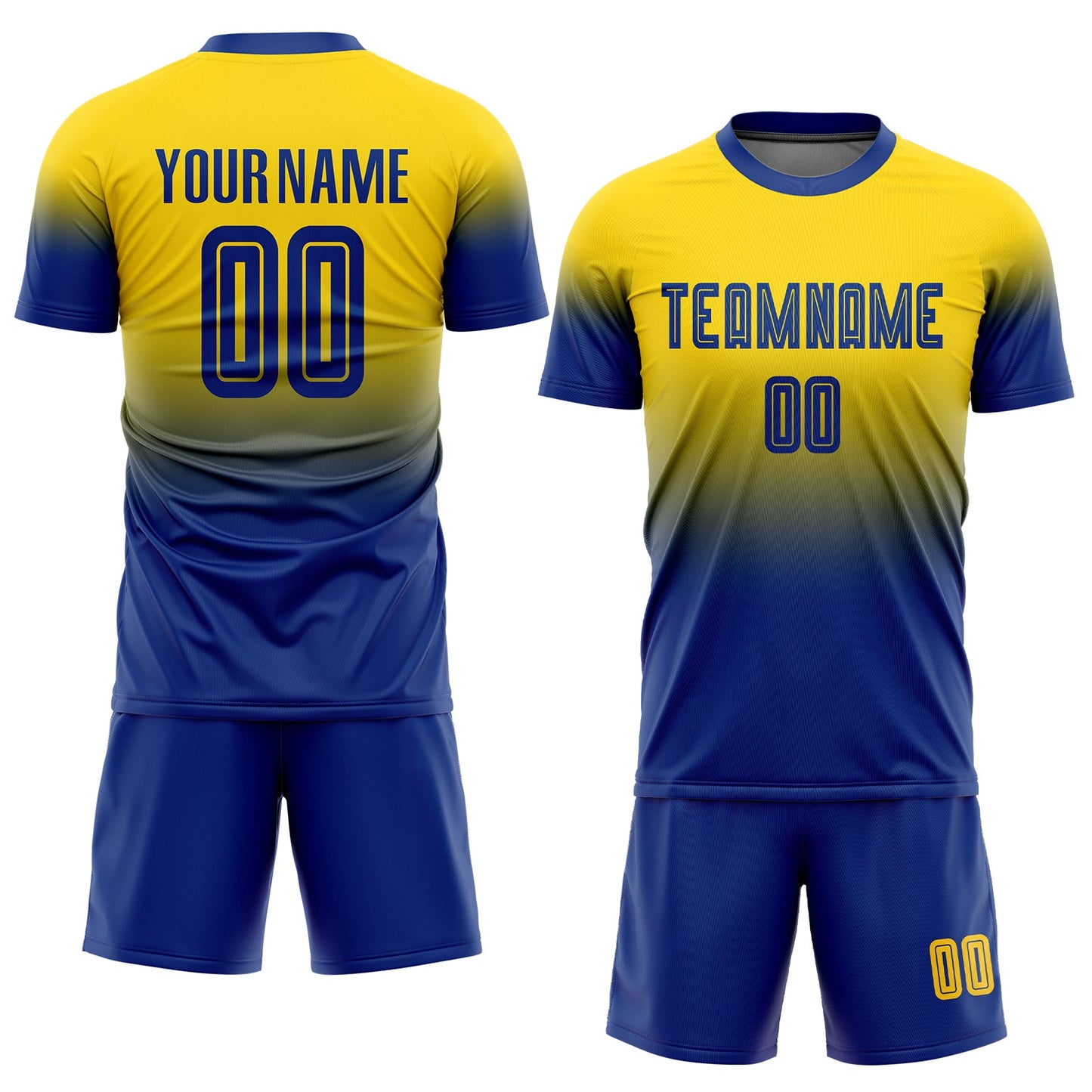 Custom Gold Royal Sublimation Fade Fashion Soccer Uniform Jersey view 2