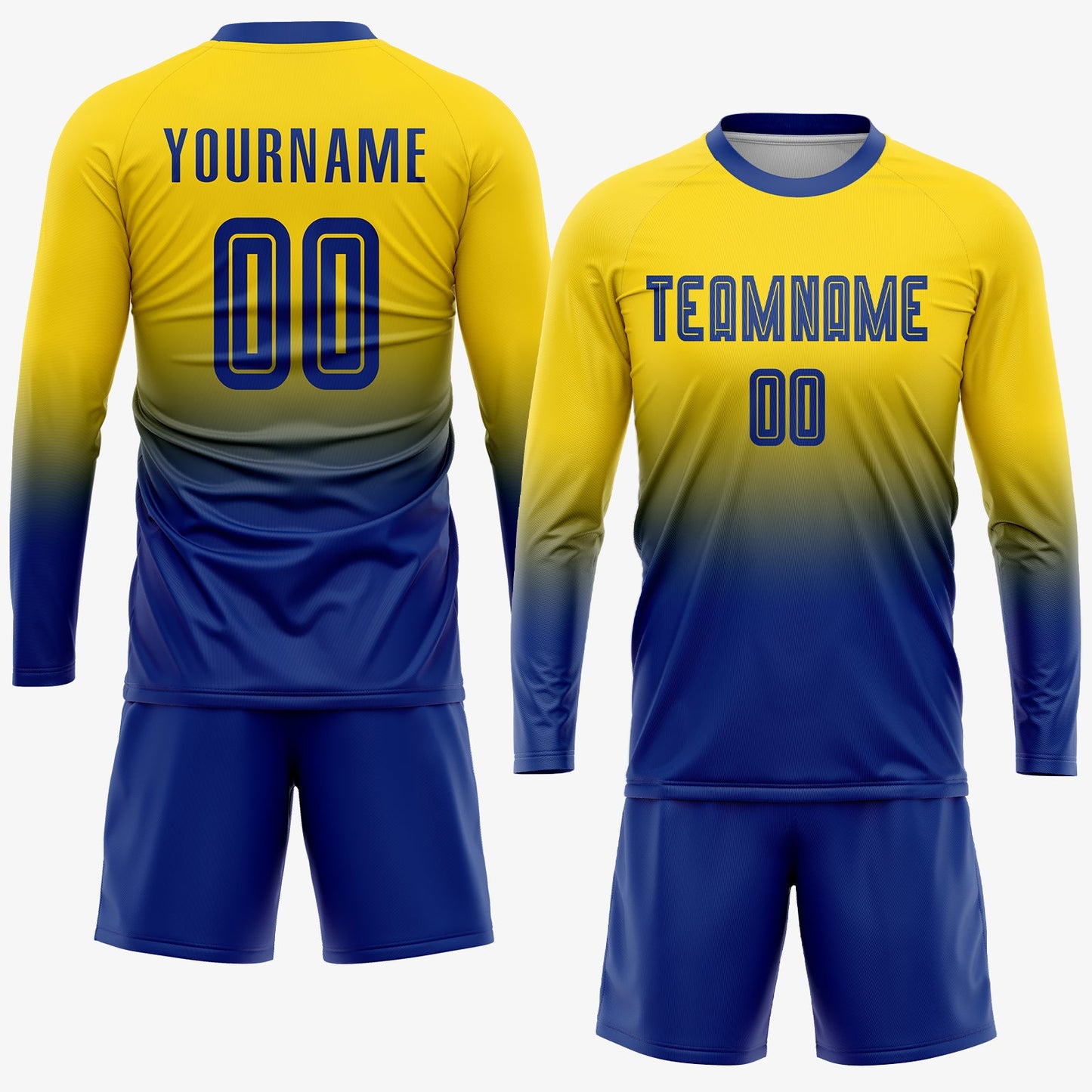 Custom Gold Royal Sublimation Fade Fashion Soccer Uniform Jersey view 4