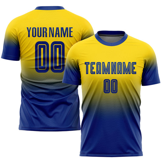 Custom Gold Royal Sublimation Fade Fashion Soccer Uniform Jersey - Main View