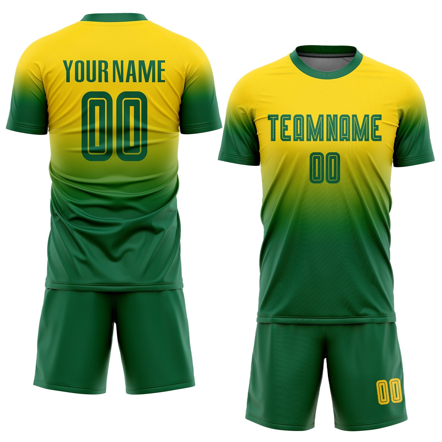 Custom Gold Kelly Green Sublimation Fade Fashion Soccer Uniform Jersey view 2