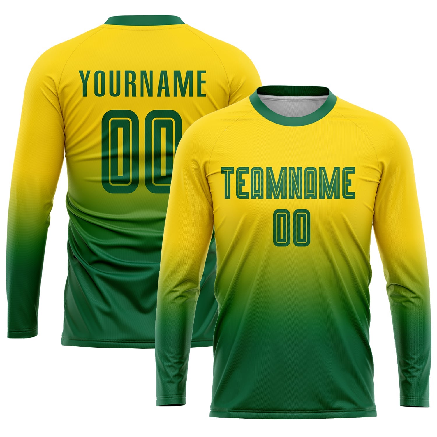 Custom Gold Kelly Green Sublimation Fade Fashion Soccer Uniform Jersey view 3