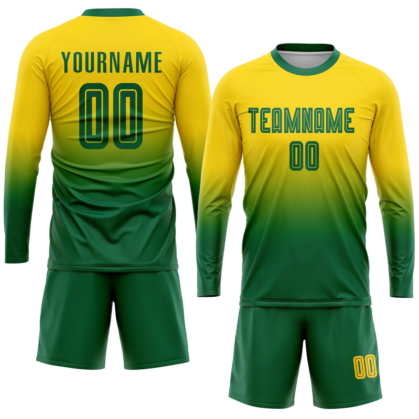 Custom Gold Kelly Green Sublimation Fade Fashion Soccer Uniform Jersey view 4