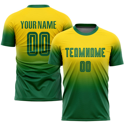 Custom Gold Kelly Green Sublimation Fade Fashion Soccer Uniform Jersey - Main View