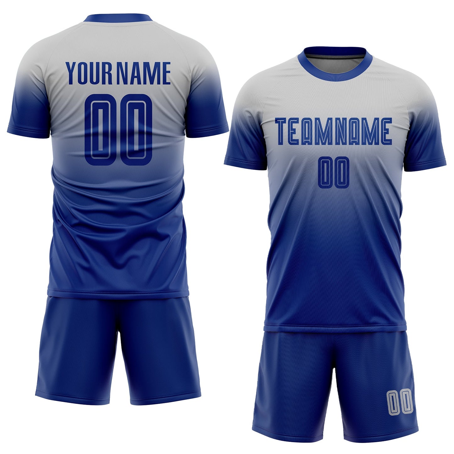 Custom Gray Royal Sublimation Fade Fashion Soccer Uniform Jersey view 2