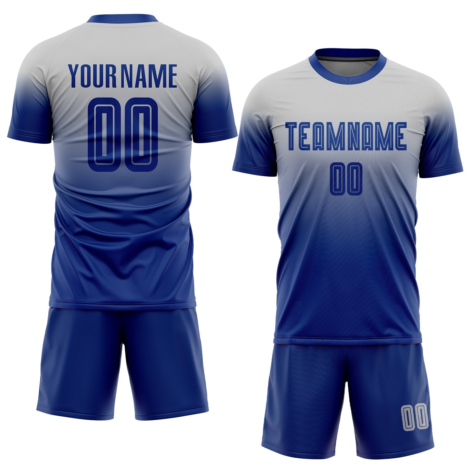 Custom Gray Royal Sublimation Fade Fashion Soccer Uniform Jersey view 2