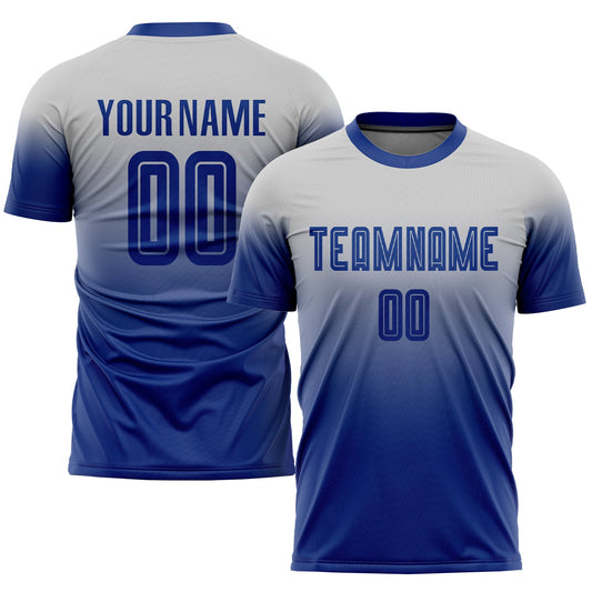 Custom Gray Royal Sublimation Fade Fashion Soccer Uniform Jersey - Main View