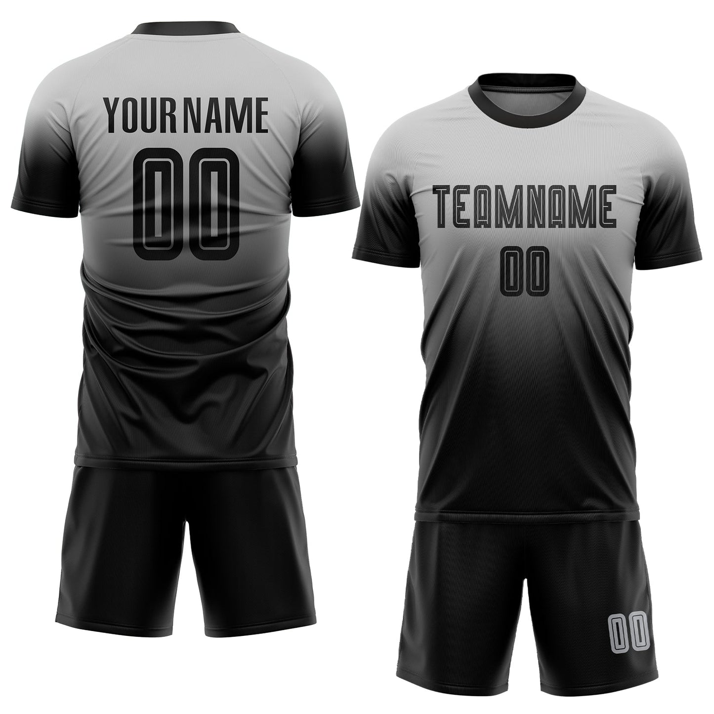 Custom Gray Black Sublimation Fade Fashion Soccer Uniform Jersey view 2