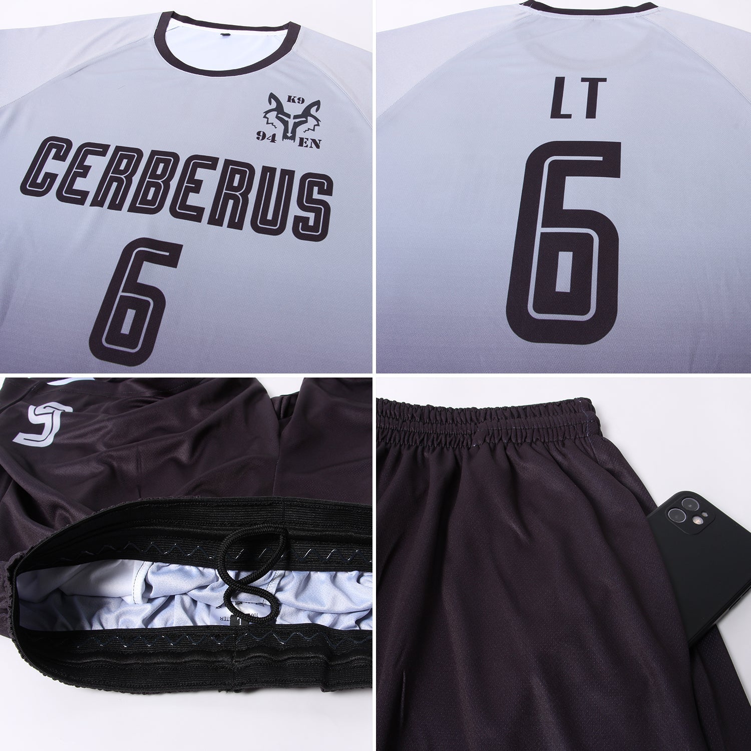 Custom Gray Black Sublimation Fade Fashion Soccer Uniform Jersey view 5