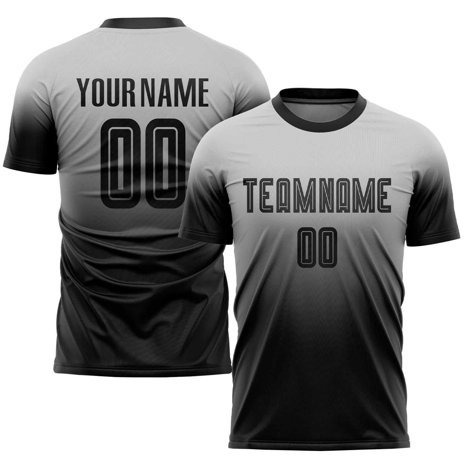 Custom Gray Black Sublimation Fade Fashion Soccer Uniform Jersey - Main View