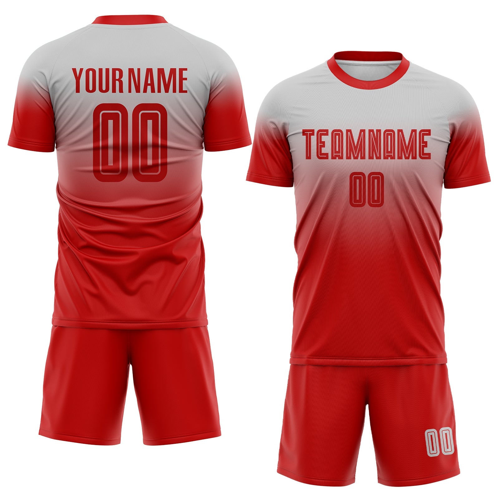Custom Gray Red Sublimation Fade Fashion Soccer Uniform Jersey view 2