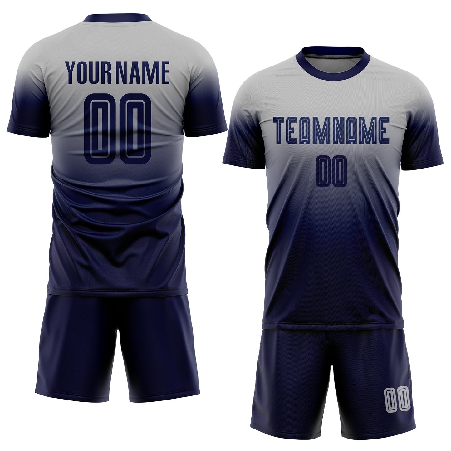 Custom Gray Navy Sublimation Fade Fashion Soccer Uniform Jersey view 2
