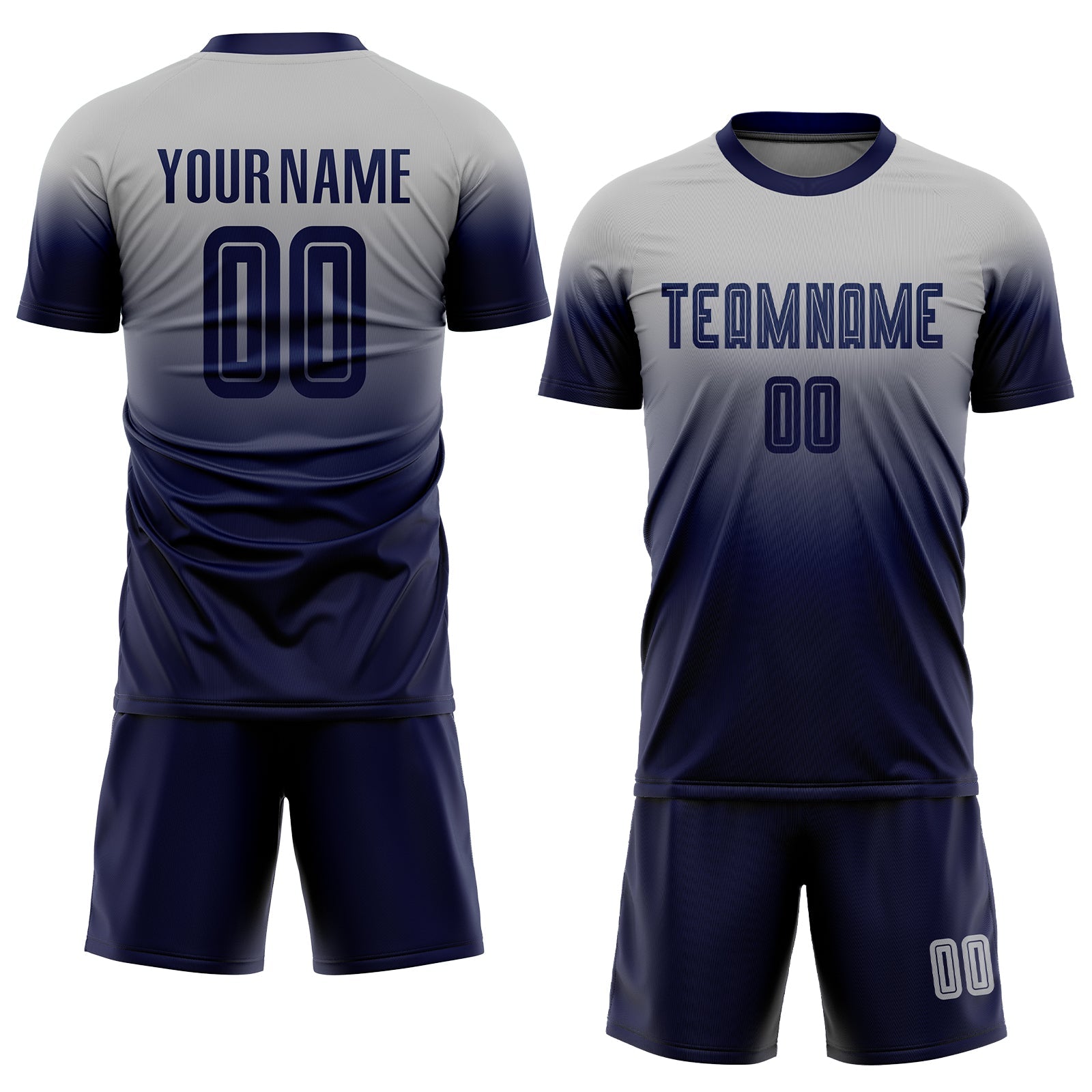 Custom Gray Navy Sublimation Fade Fashion Soccer Uniform Jersey view 2