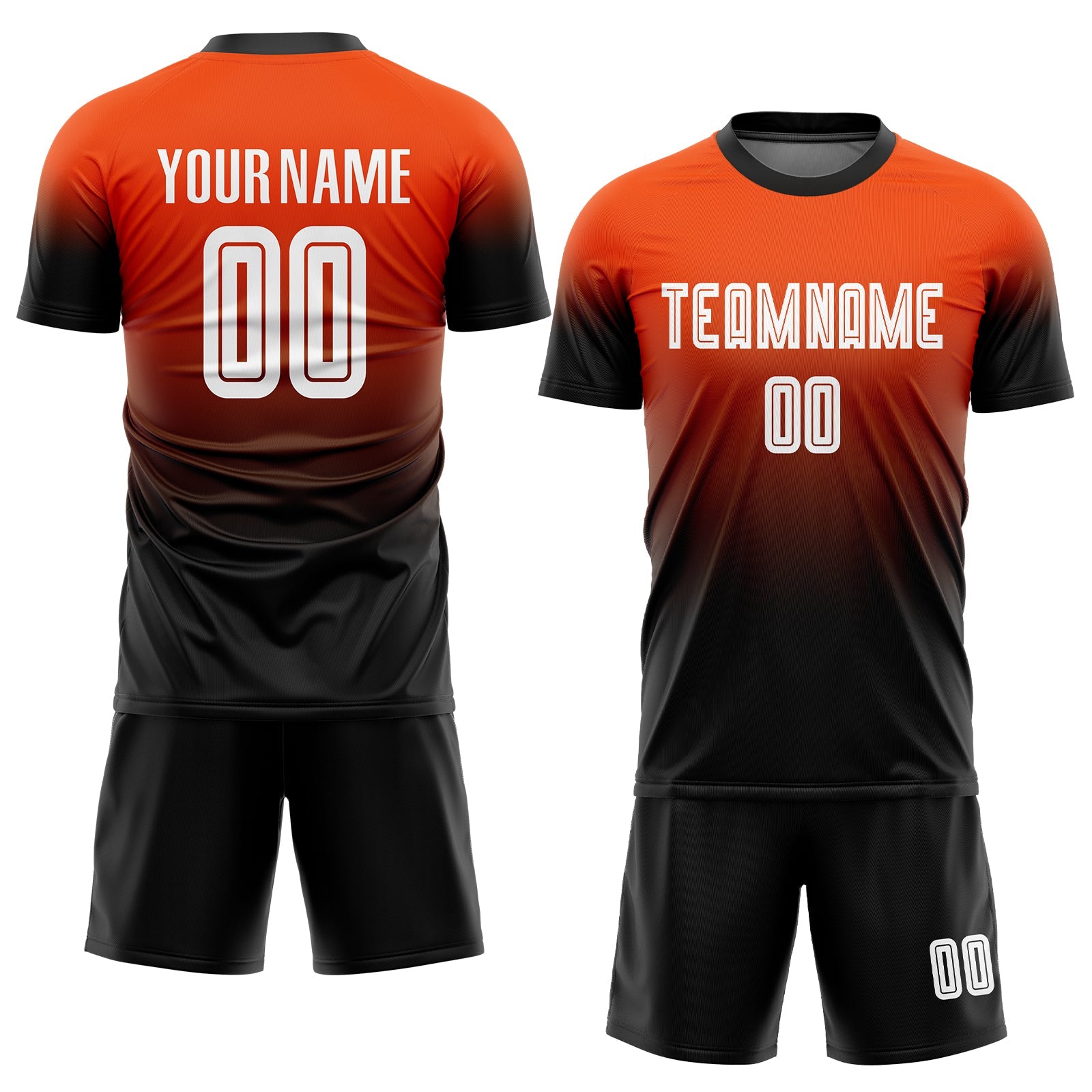 Custom Orange White-Black Sublimation Fade Fashion Soccer Uniform Jersey view 2