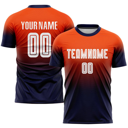 Custom Orange White-Navy Sublimation Fade Fashion Soccer Uniform Jersey - Main View