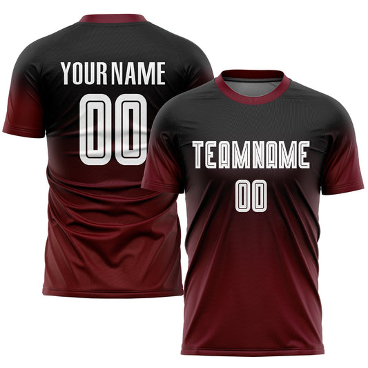 Custom Black White-Crimson Sublimation Fade Fashion Soccer Uniform Jersey - Main View