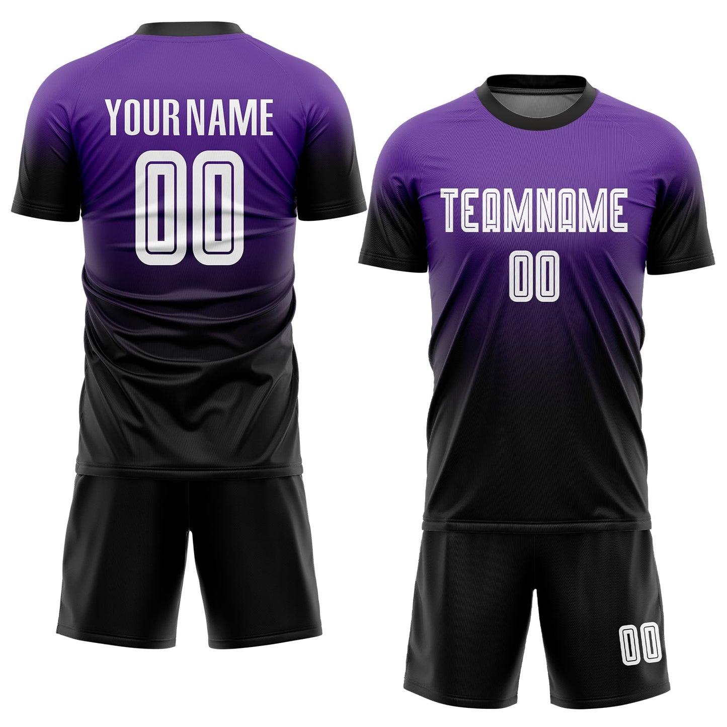 Custom Purple White-Black Sublimation Fade Fashion Soccer Uniform Jersey view 2