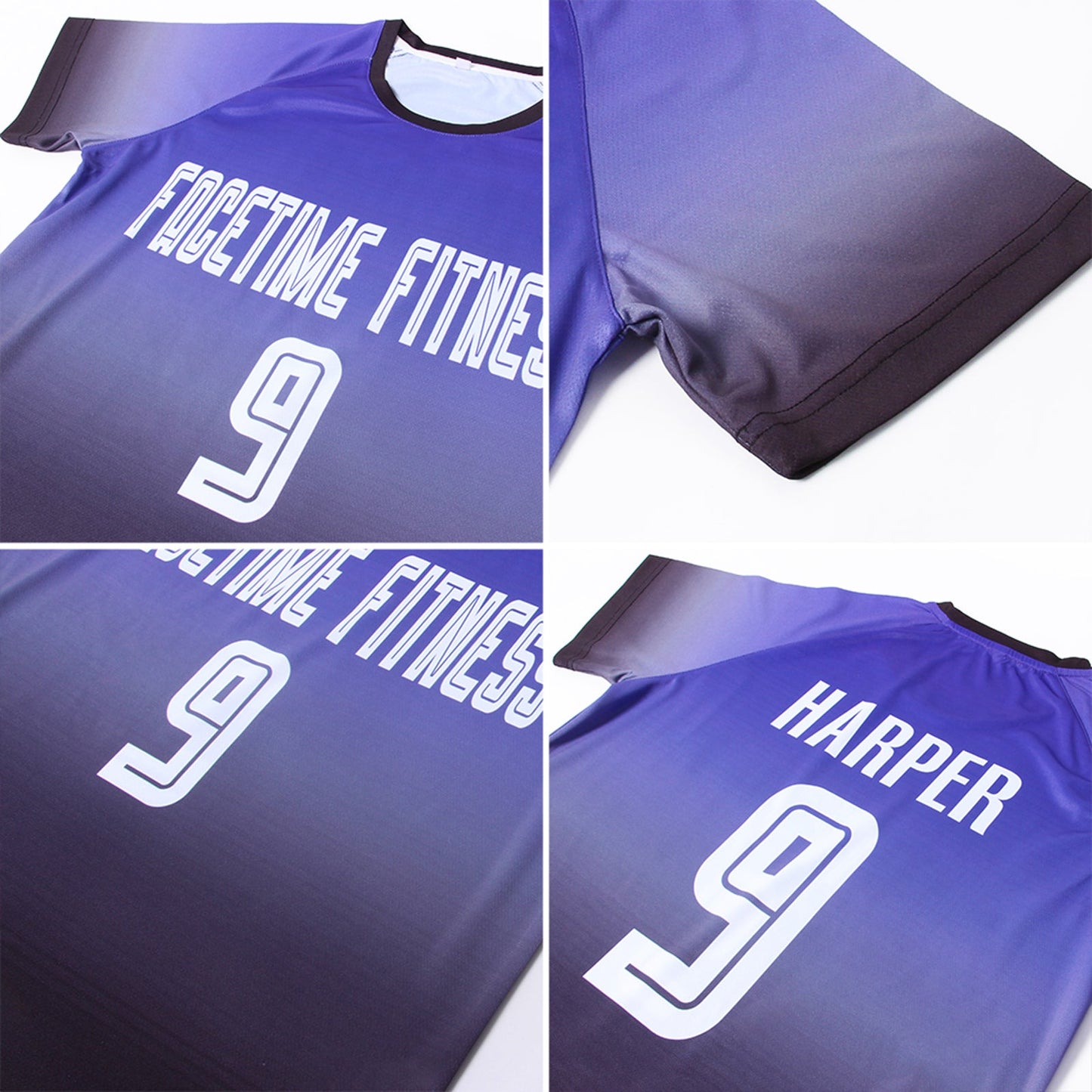 Custom Purple White-Black Sublimation Fade Fashion Soccer Uniform Jersey view 5