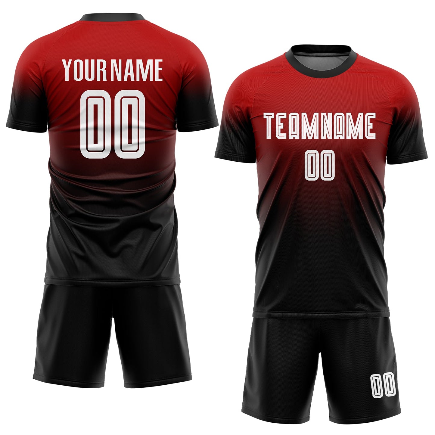 Custom Red White-Black Sublimation Fade Fashion Soccer Uniform Jersey view 2