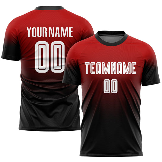 Custom Red White-Black Sublimation Fade Fashion Soccer Uniform Jersey - Main View