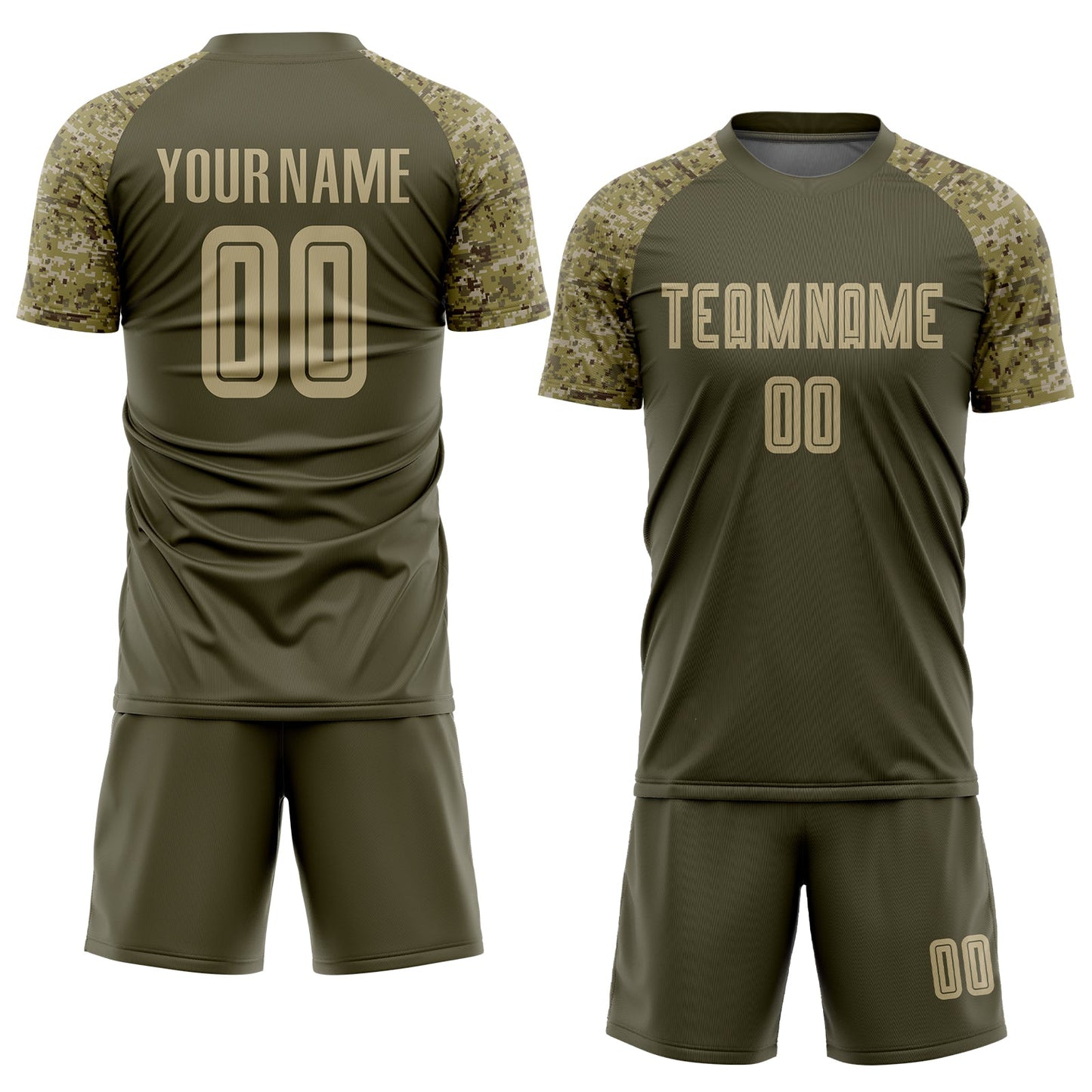 Custom Olive Vegas Gold-Camo Sublimation Salute To Service Soccer Uniform Jersey view 2
