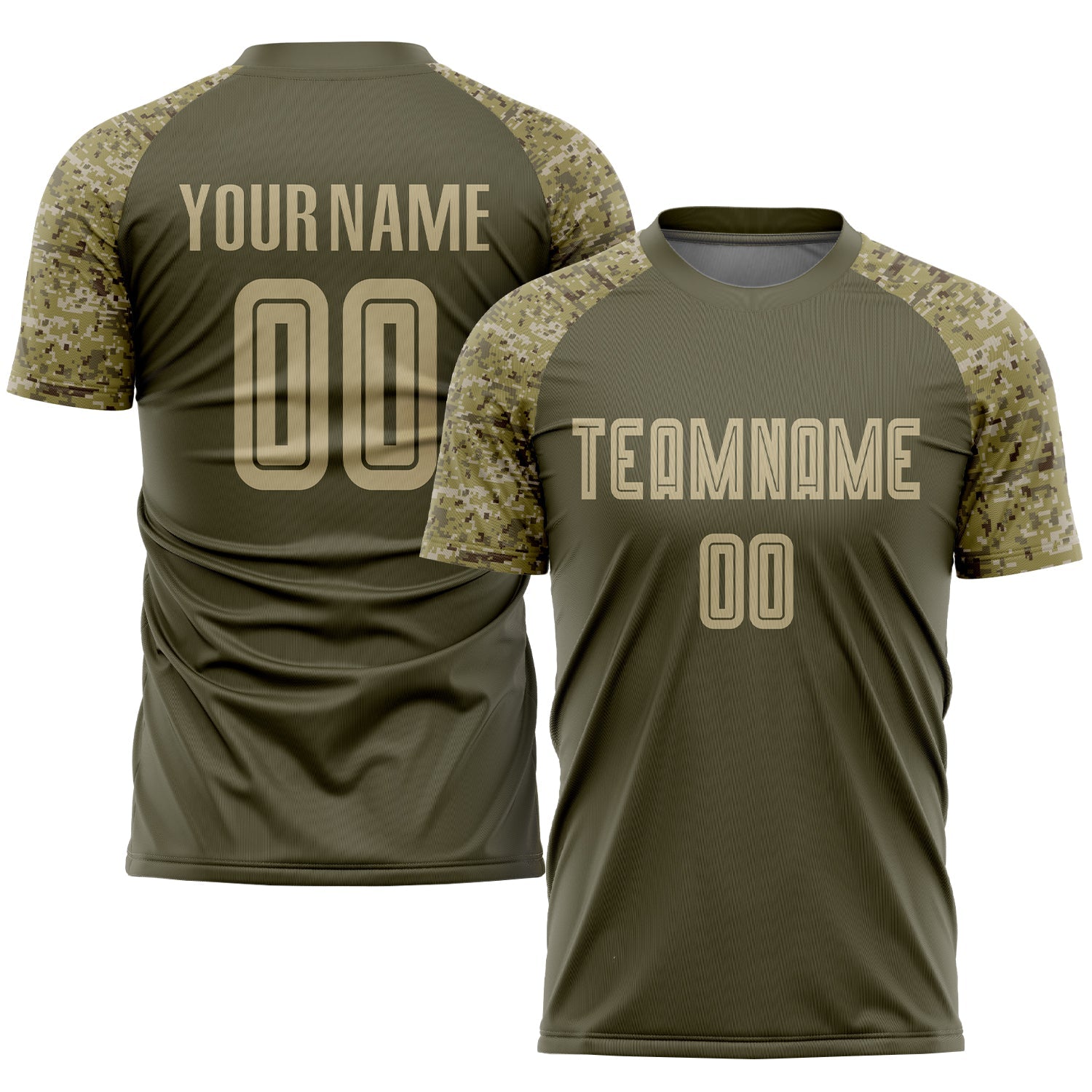Custom Olive Vegas Gold-Camo Sublimation Salute To Service Soccer Uniform Jersey - Main View