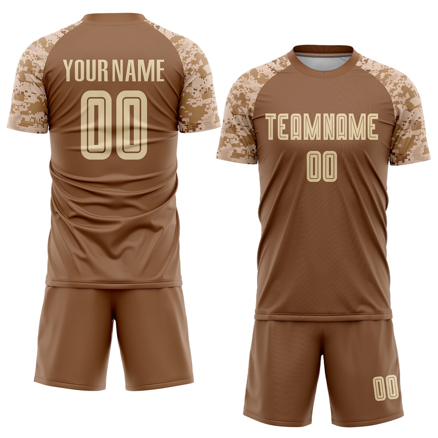 Custom Brown Cream-Camo Sublimation Soccer Uniform Jersey view 2