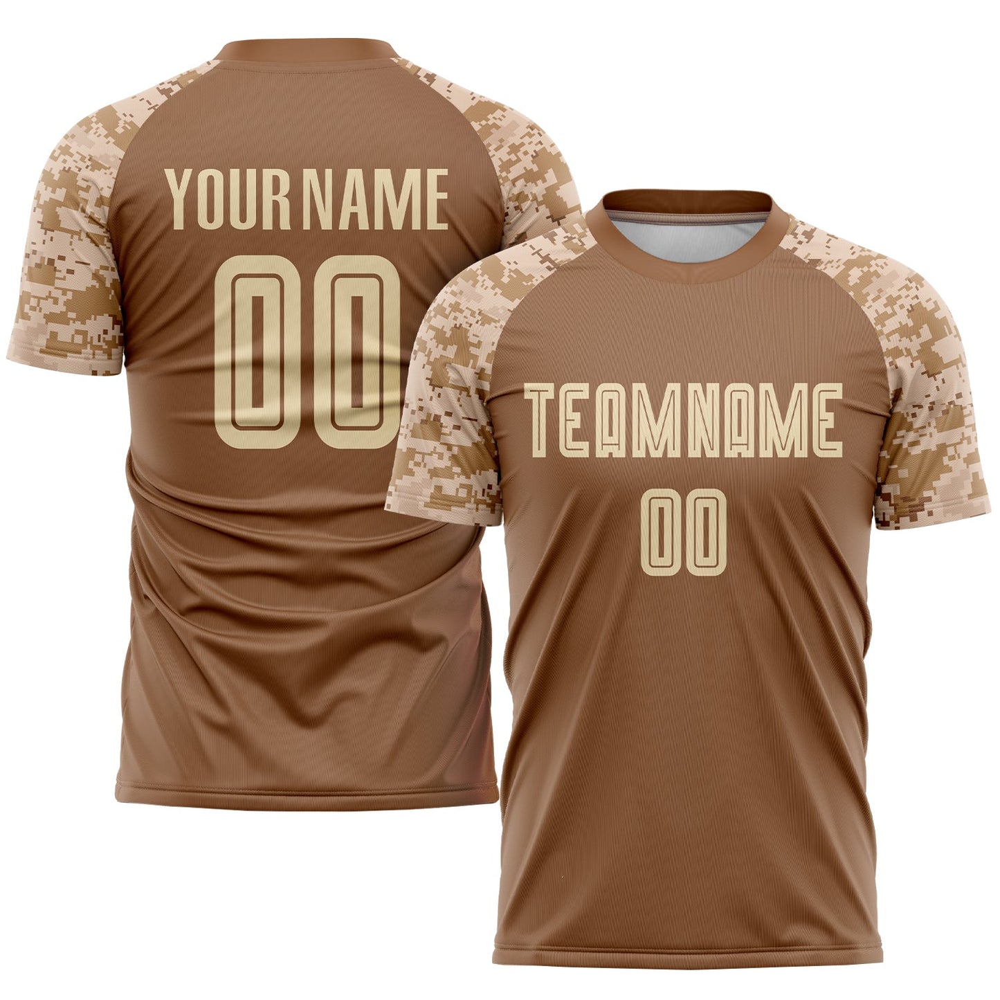 Custom Brown Cream-Camo Sublimation Soccer Uniform Jersey - Main View