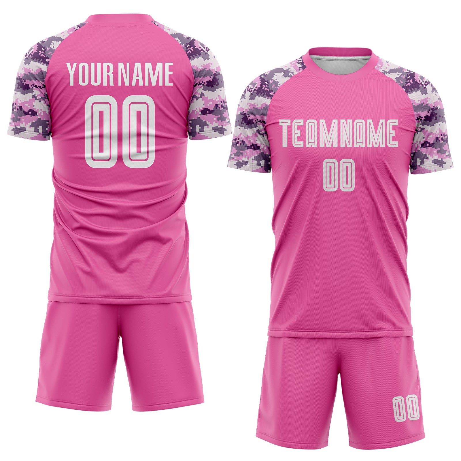 Custom Pink White-Camo Sublimation Soccer Uniform Jersey view 2