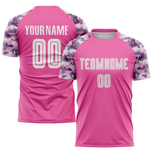 Custom Pink White-Camo Sublimation Soccer Uniform Jersey - Main View