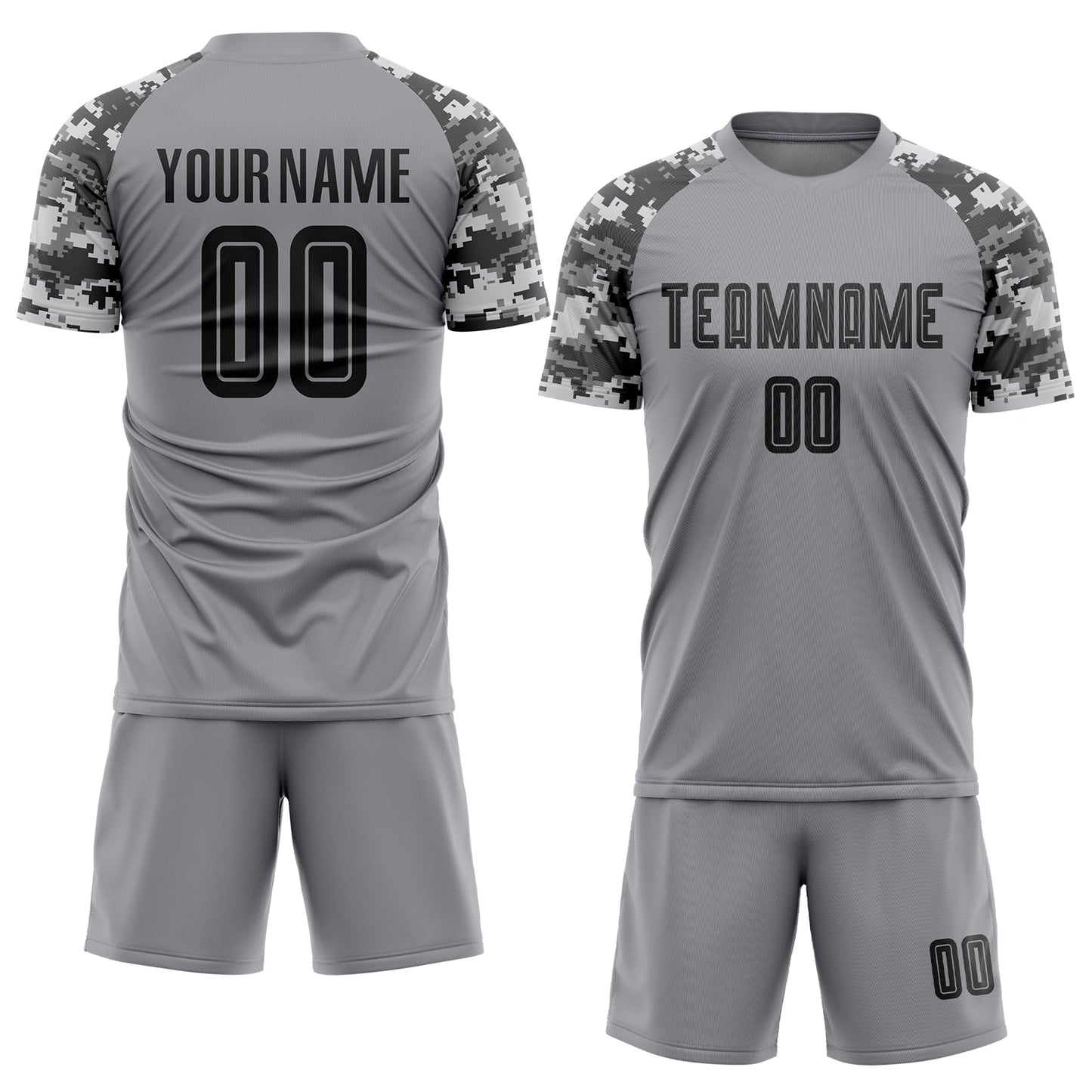 Custom Gray Black-Camo Sublimation Soccer Uniform Jersey view 2