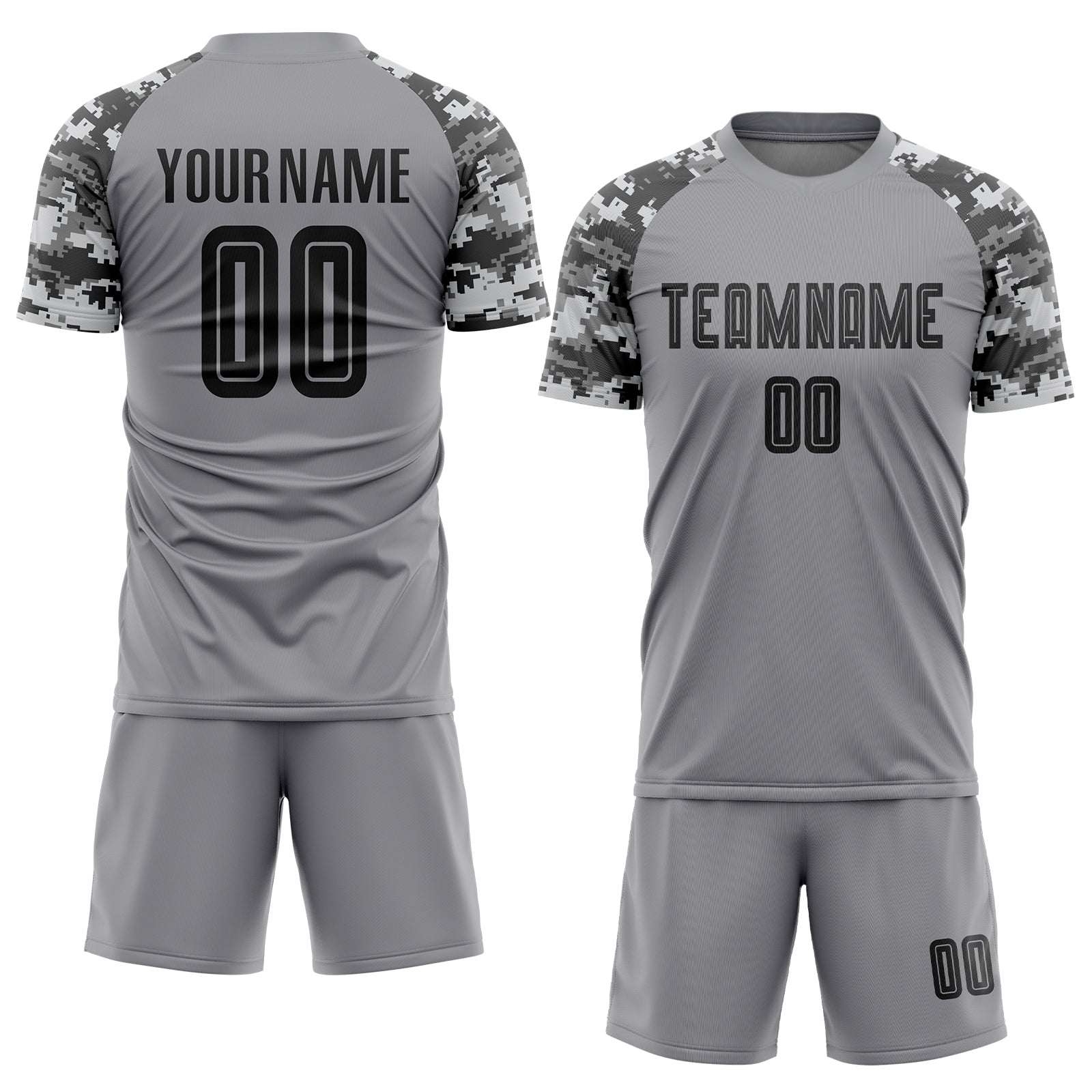 Custom Gray Black-Camo Sublimation Soccer Uniform Jersey view 2