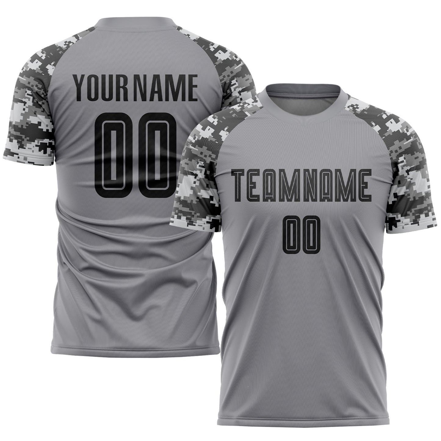 Custom Gray Black-Camo Sublimation Soccer Uniform Jersey - Main View