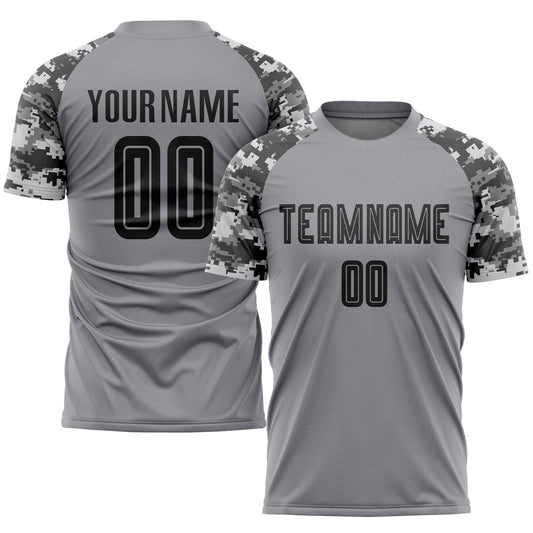 Custom Gray Black-Camo Sublimation Soccer Uniform Jersey - Main View