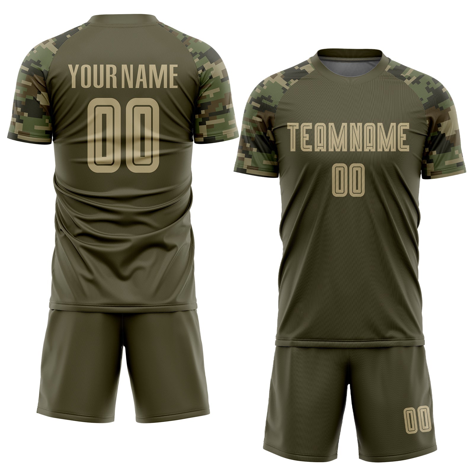 Custom Olive Vegas Gold-Camo Sublimation Salute To Service Soccer Uniform Jersey view 2