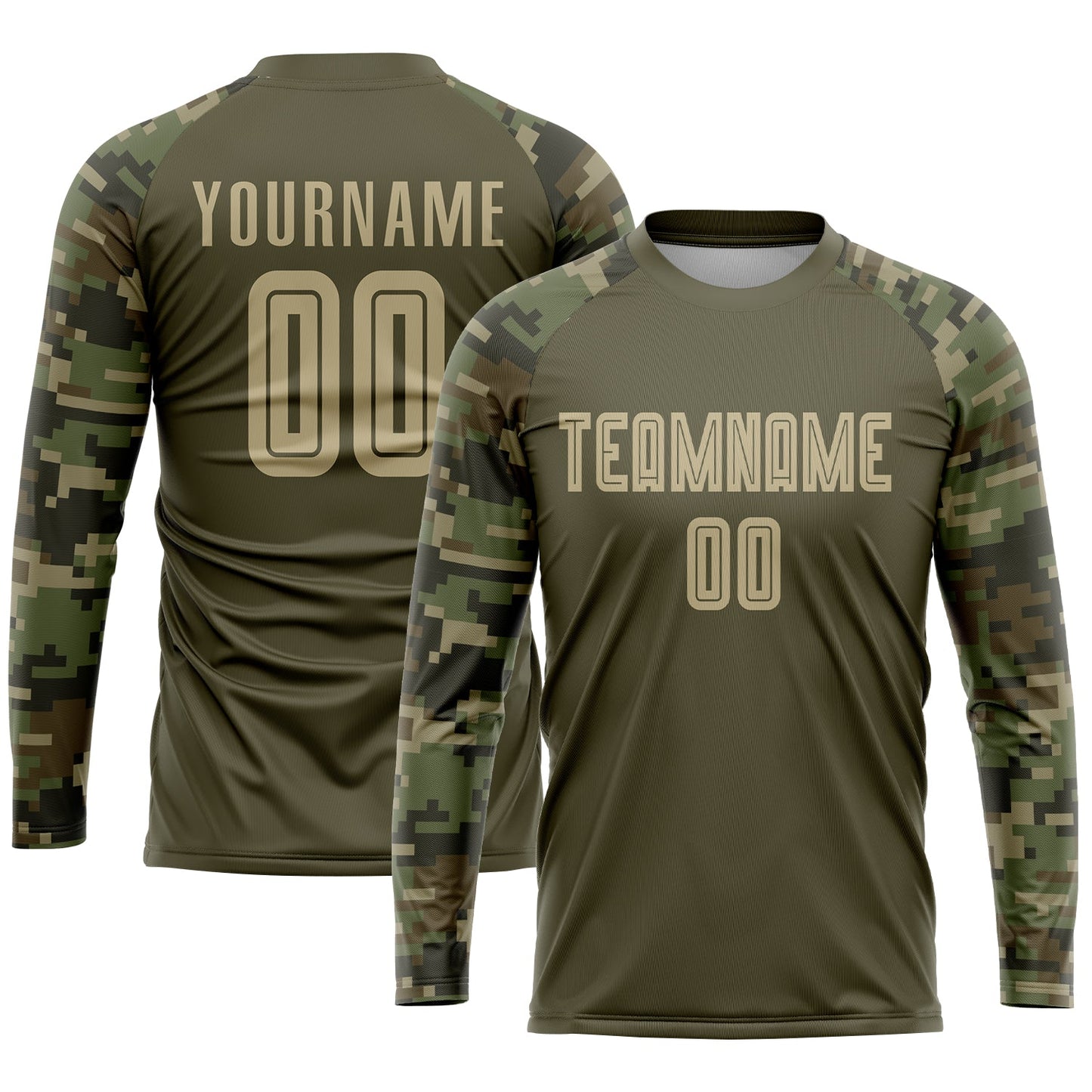 Custom Olive Vegas Gold-Camo Sublimation Salute To Service Soccer Uniform Jersey view 3