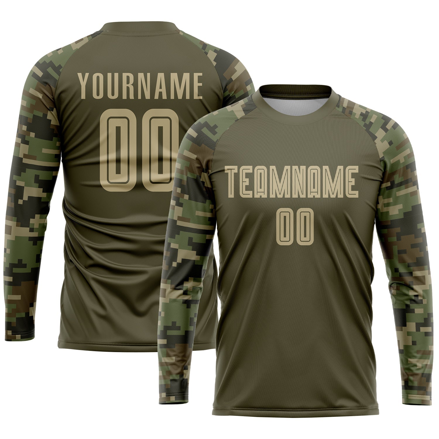 Custom Olive Vegas Gold-Camo Sublimation Salute To Service Soccer Uniform Jersey view 3