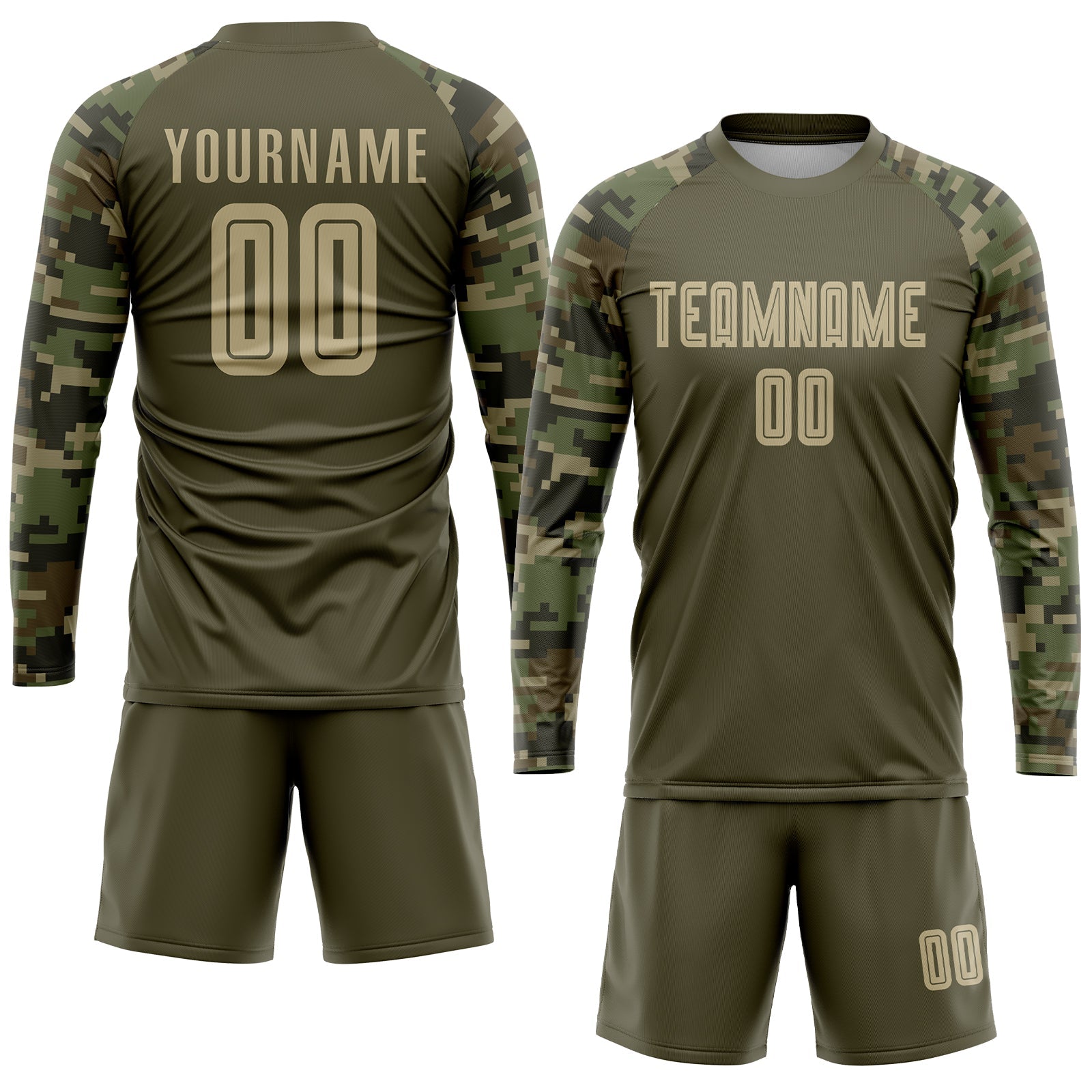 Custom Olive Vegas Gold-Camo Sublimation Salute To Service Soccer Uniform Jersey view 4