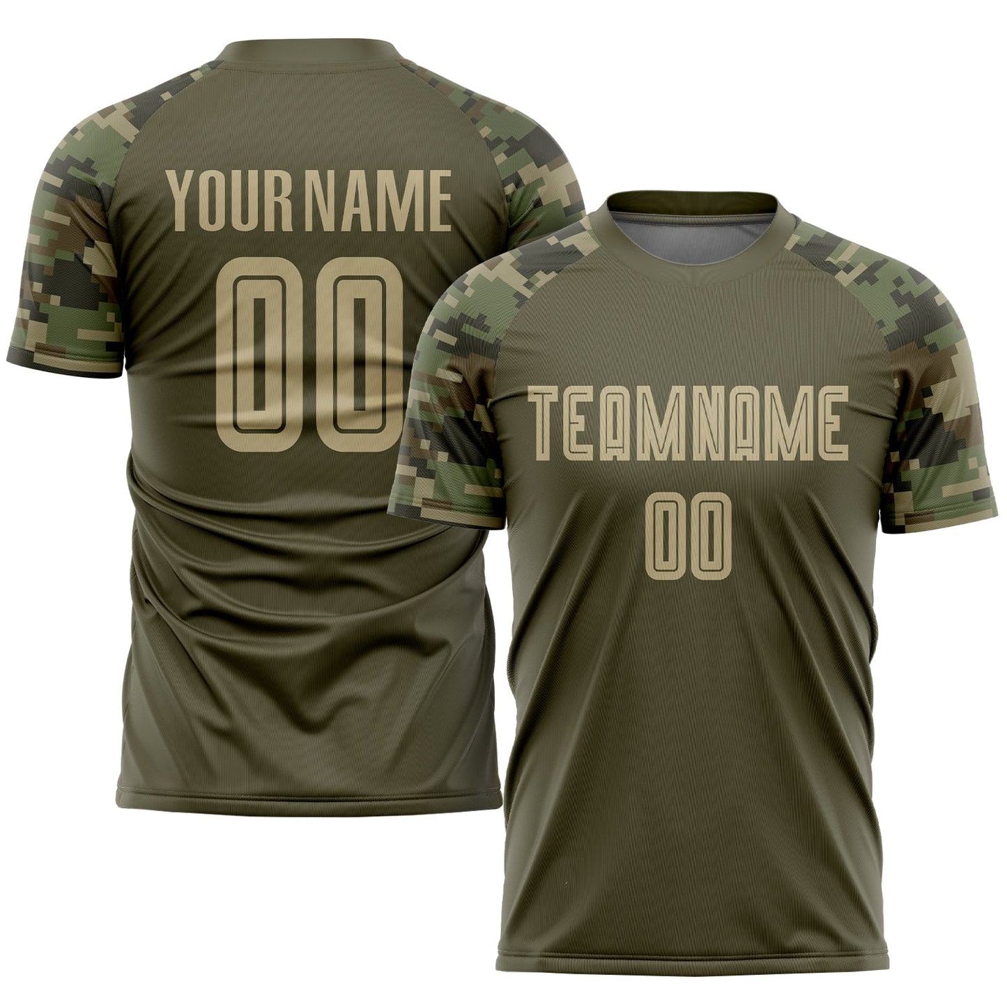 Custom Olive Vegas Gold-Camo Sublimation Salute To Service Soccer Uniform Jersey - Main View
